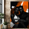 A captivating framed artwork from ALHARI Gallery, portraying a stylish Black couple against abstract orange and black elements, ideal for luxury home spaces.