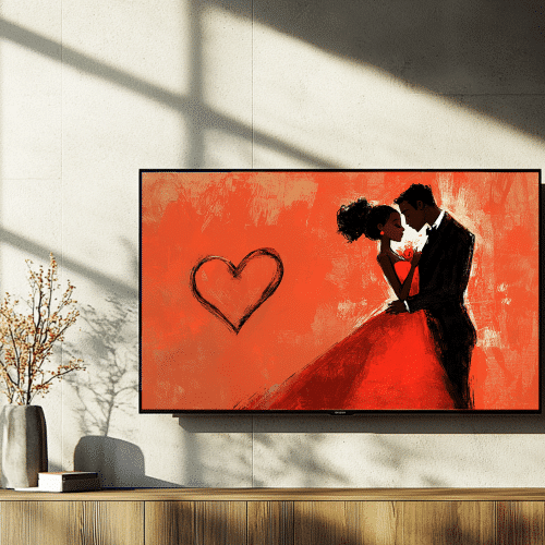 High-quality romantic artwork compatible with televisions, laptops, monitors, and tablets.