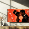 High-resolution artwork of a couple embracing, perfect for romantic TV decor and modern wall art.
